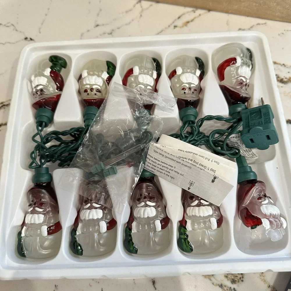 VTG 10 Indoor Christmas‎ Holidays Fancy Lights Santa Blow Mold Set 6.5 Ft READ